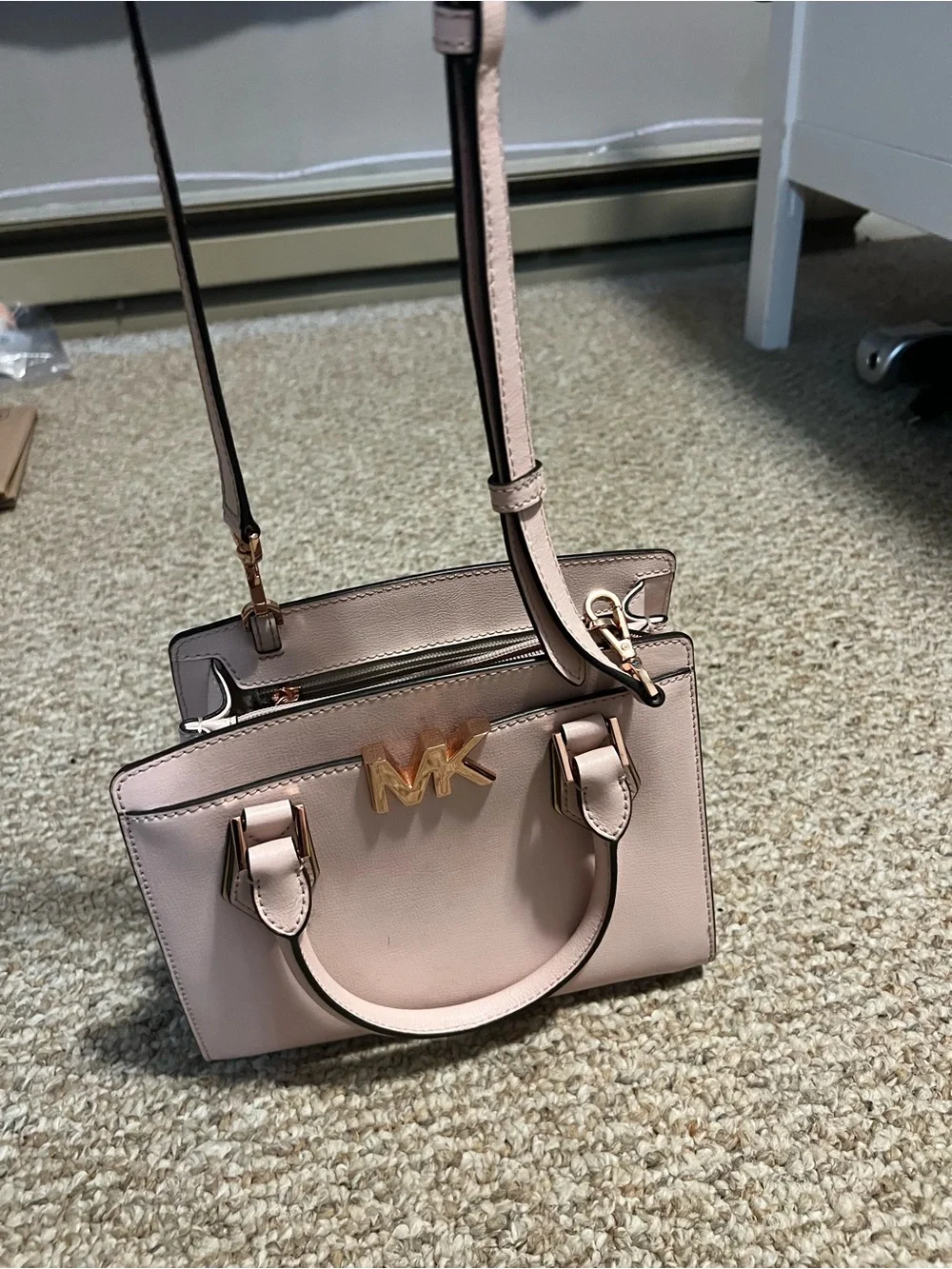 Michael Kors Blush Pink Leather Top-Handle Satchel with Gold MK Emblem